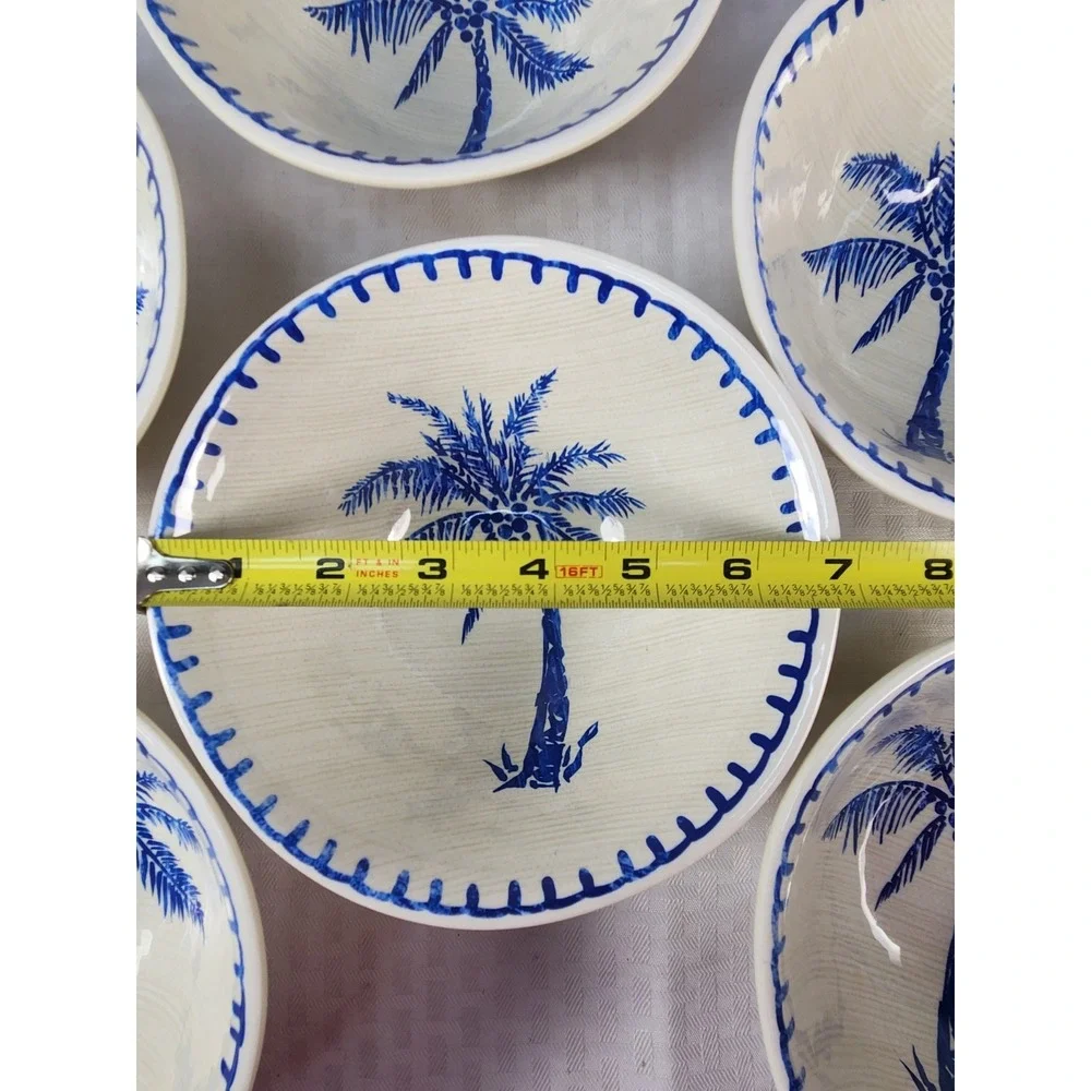 Member's Mark Cobalt Blue & White Palm Trees Deep Bowls Set Of 6 Melamine